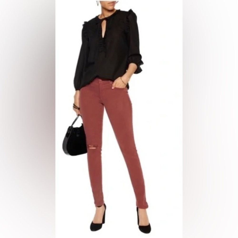 MOTHER The Looker Blow Out Burgundy Size 24 Denim Jeans Distressed Pants